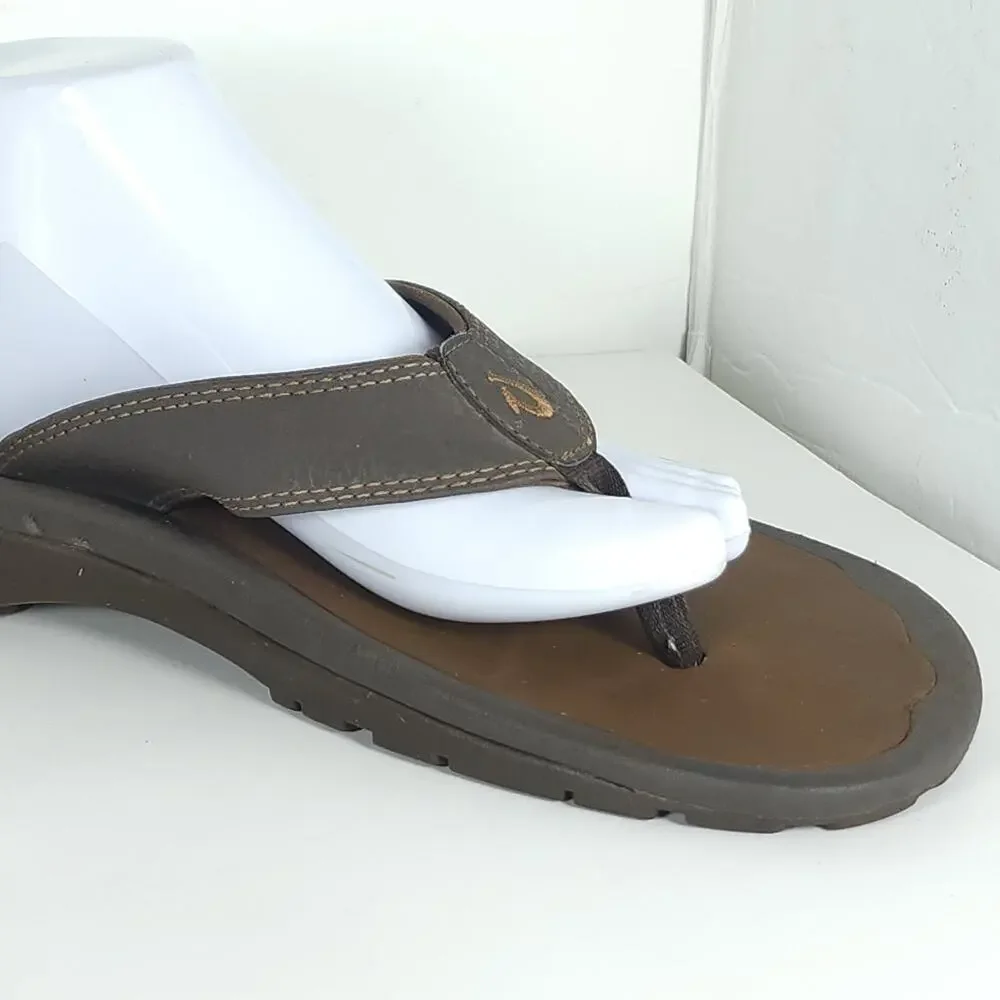 Olukai Men's Ohana US11 Brown Slip On Flat Thong Sandals